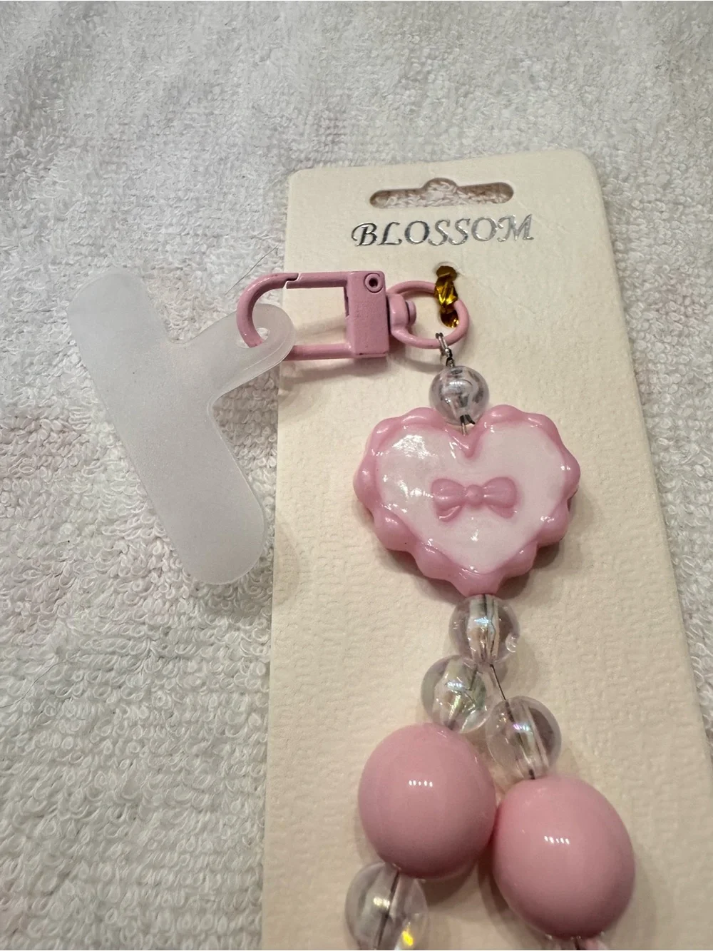 Y2K Pink heart beads bracelet cell phone charm